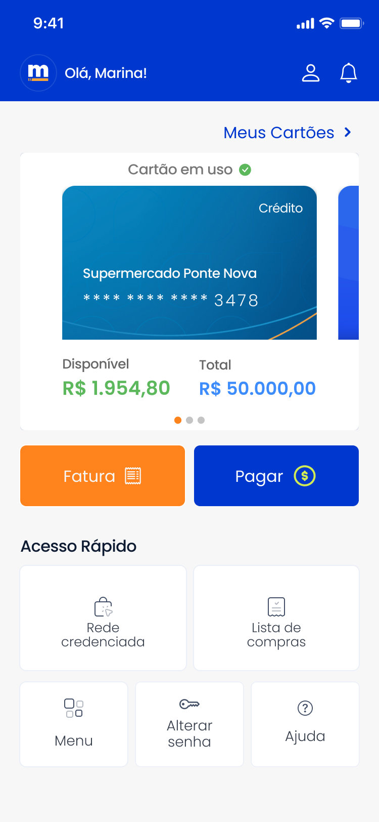 Tela inicial Mury Cartões